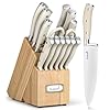 Kuisine Premium Sharp Knife Set,High Carbon Stainless Steel Ergonomic Handle,Knife Block Set with Built-in Sharpener(15PCS,Ivory)