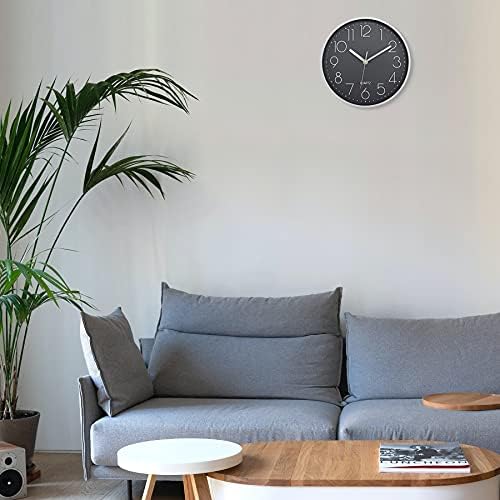 Foxtop Modern Wall Clock, 10 inch Silent Non-Ticking Battery Operated Grey Decorative Clock for Kitchen Living Room Bedrooms Office