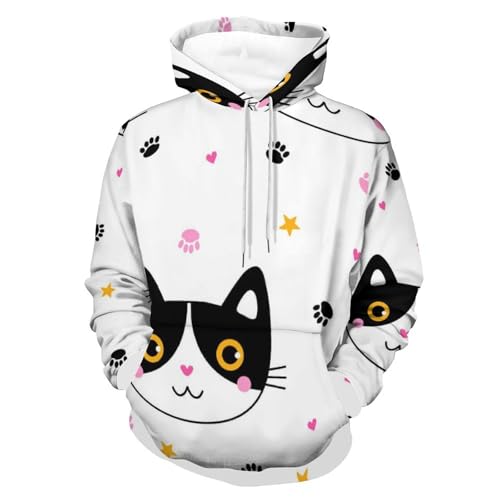 Sweatshirt à capuche pull manche longue motif chat pour homme et femme taille S