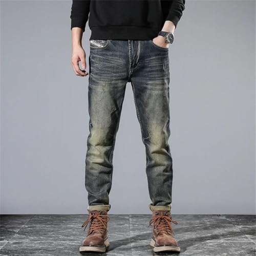Men's Retro Nostalgic Jeans Straight Fashion Elastic Washed Distressed Jeans2
