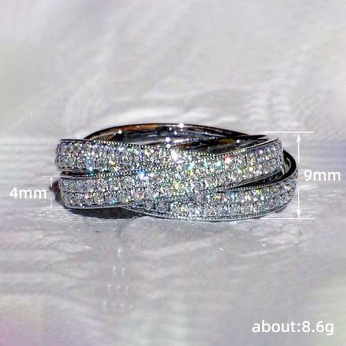 White Gold Plated Multi-layer Cubic Zirconia Inlaid Elegant Statement Ring Personalized Accessory Ideal for Women's Daily Casual Wear Party Holiday Anniversary Love Jewelry Gift4