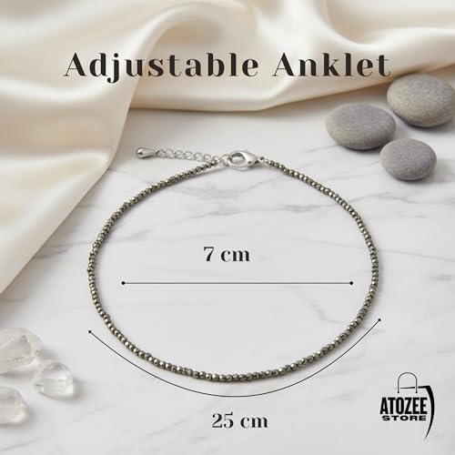 Image of ATOZEE Raw Pyrite Anklet for Women | Natural Pyrite Stone Crystal Anklet Bracelet | Adjustable Handmade Anklet Jewelry for Girls & Women | For Gift and Daily Wear