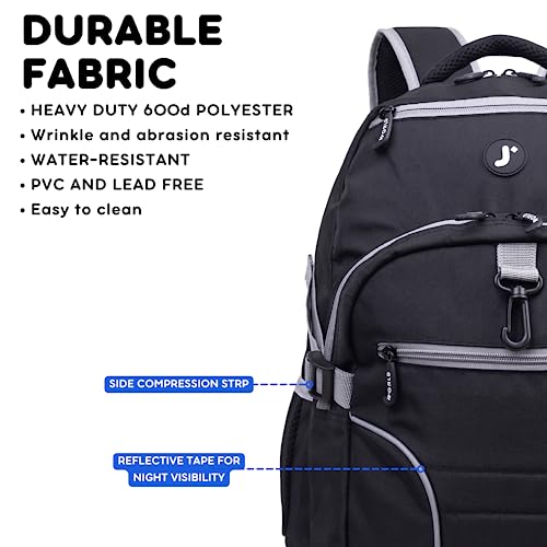 Image of J World New York Atom Laptop Backpack - Ergonomic Backpack for School with Air Mesh Padded Shoulder Straps - 600D Polyester Work Backpack for Men and Women - Stylish Design (BLACK)