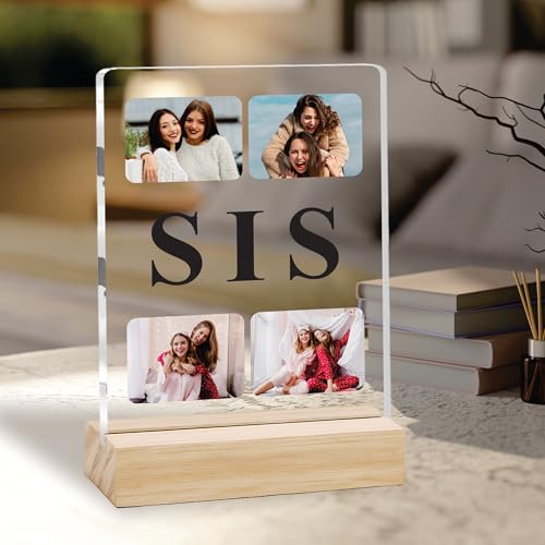 Image of Giftplease Customized Photo Frame with Text & Wooden Stand | Personalised Printed Photo Frame Gift for Sister | Birthday, Tabletop D cor | Customized Photo Gift (6x8 Inches) SIS 04
