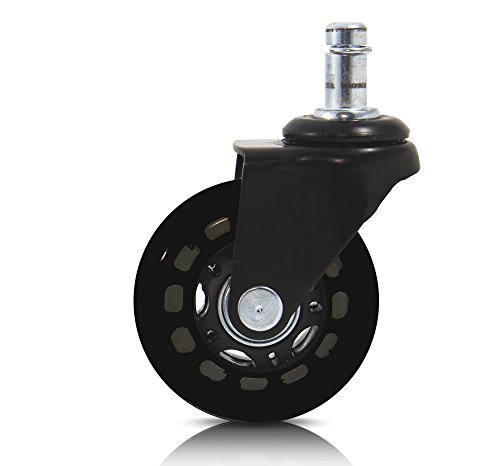 Revosmooth Premium Rubber Office Chair Caster Replacement, Set Of 5 (2.5", Black Fork/Black Rim/Clear Wheel) #TOP1
