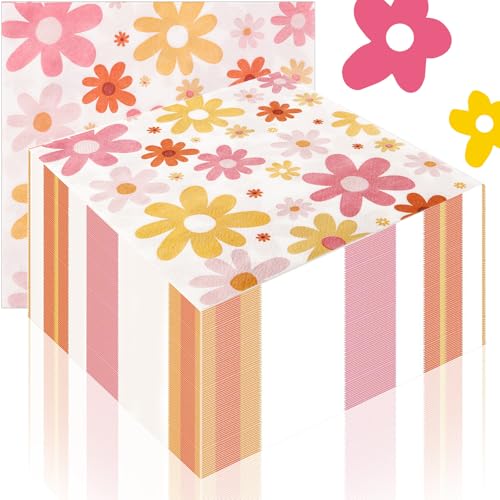 Raxfekro 100 Stück Servietten Blumen 33 X 33 cm Papierservietten für Geburtstage Partys Hochzeiten Kommunion Ostern Taufe Blumenwiese Serviette (Stil 1)