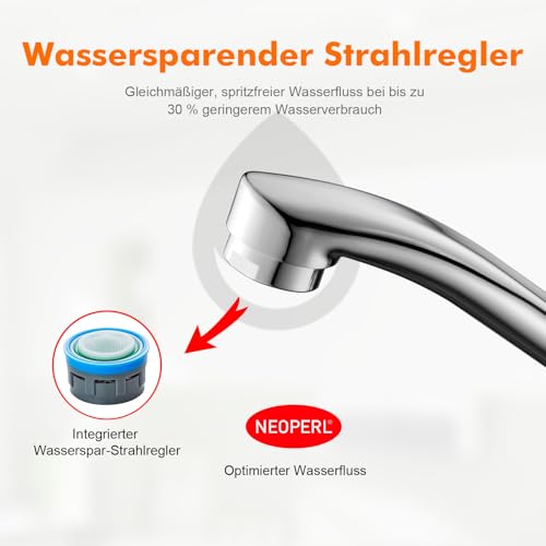 Ibergrif Wasserhahn Küche, Küchenarmatur mit Einhebelmischer, Keramikkartusche und 360° Drehbarer Spültischarmatur, Schnellmontage mit 40cm Kalt-/Warmwasserschlauch, Chrom Edelstahl,M14450