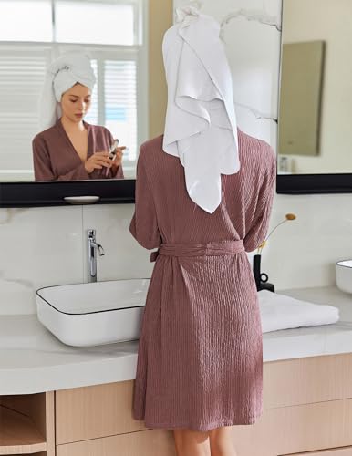 Ekouaer Robes for Women Short Knit Bathrobe Lightweight Kimono Robe Knee Length Loungewear S-XXL4