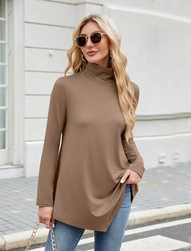Image of JUSTFASHIONNOW Turtle Neck Shirts for Women Long Sleeve Fall Tunic Tops