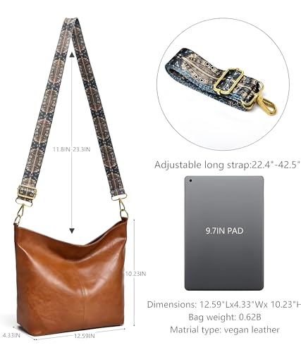 Image of Vegan Leather Hobo Bag with Boho Strap, Brown, 32cm x 11cm x 26cm, Water-Resistant