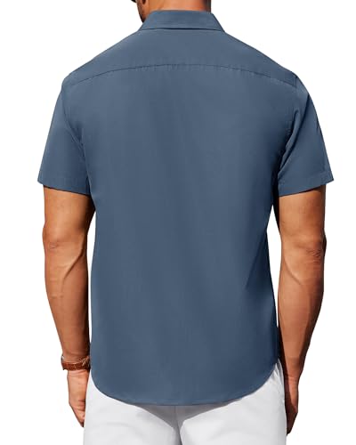 Image of Alimens & Gentle Men's Short Sleeve Dress Shirts Wrinkle Free Untucked Casual Button Down Shirt