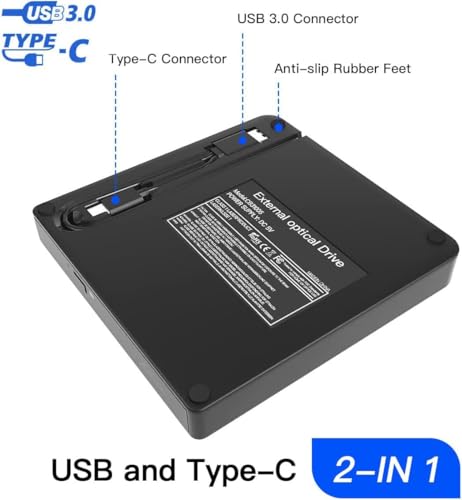 Unidad externa de CD/DVD +/-RW USB 3.0 tipo C miniatura 3