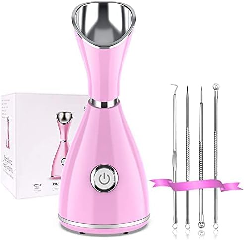 LOVONEE Facial Steamer-Face Steamer for Facial Deep Cleaning Home Facial Spa Warm Mist Humidifier Atomizer Sauna Sinuses Unclogs Pores with Blackhead Stainless Steel Kit and Hair Band (Pink)