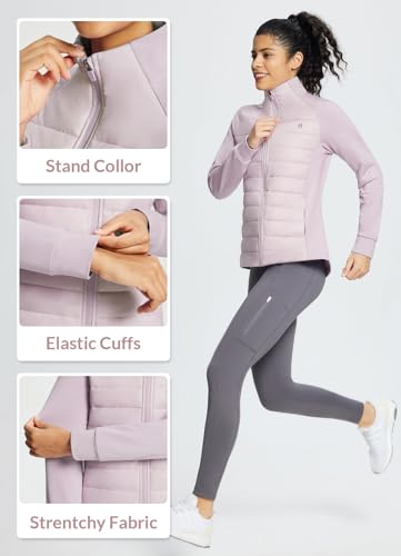 Baleaf Women'S Running Winter Jacket Water Resistant Windproof Lightweight Puffer Coat Fall Cold Weather Hiking Golf Casual With Zip Pockets Light Purple L thumb #4