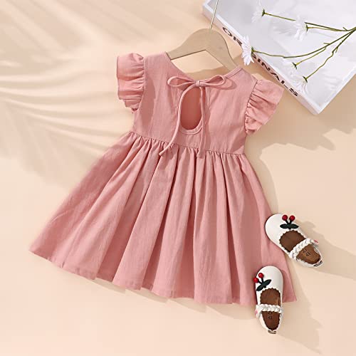 Toddler Baby Girl Dress Summer Cotton Linen Ruffle Halter Sleeveless Kids Casual Beach Party Dresses 2-7 Years (Pink-1, 5-6 Years, 5_Years) #TOP2