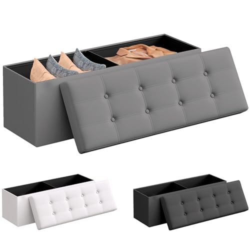 JUPPLIES Puff Almancenaje Acolchado de 110L - Baul Almacenaje Dormitorio - Banco de Almacenaje con Capacidad de Carga 300 kg - Tapizado PVC - Mueble Almacenaje Juguetes Infantil (Gris, 110x38x38cm)