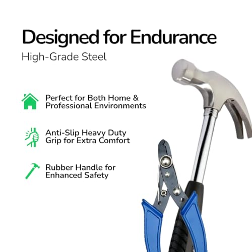 Image of 5-in-1 Hand Tool Kit - Combination Plier, Wire Stripper, Claw Hammer, Line Tester & 2-in-1 Screwdriver Set for Electricians & Home Use