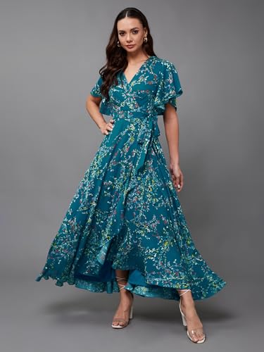 Image of Miss Chase Women's Multicolored-Base-Brown Relaxed Fit Maxi Lurex Chiffon Dress