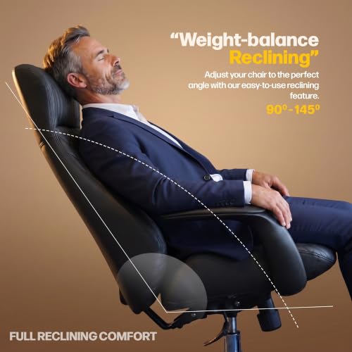 Image of DROGO Levante Ergonomic Office Chair for Work from Home with Bionic Curve Design | High Back Executive Boss Chair, Double Padded Armrest, Genuine Vegan Leather, Heavy Metal Base, 145 Recline (Black)