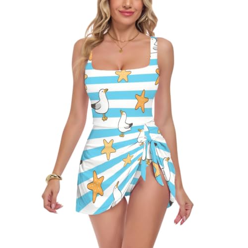 Trajes de baño de mujer para vacaciones en la costa con motivos de estrellas de mar y gaviota