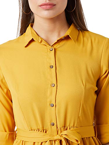 Image of Miss Chase Women's Mustard Yellow Knee-Long Shirt Dress
