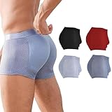 Yibstuy Nylon Men's Underwear Ice Silk Breathable Butt-Lifting Lifter Shape Boxer Brief(US, Medium,4 Pairs-Black+Red+Light Blue+Dark Blue)