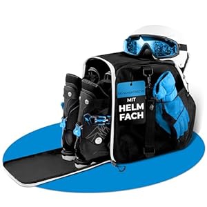 STYNGARD Skischuhtasche mit Helmfach und Stiefelfach [40 L] - Ski Stiefeltasche mit Umhängefunktion und Stauraum für Skizubehör - Tasche für Skischuhe Modell Zermatt (Schwarz-Weiß)