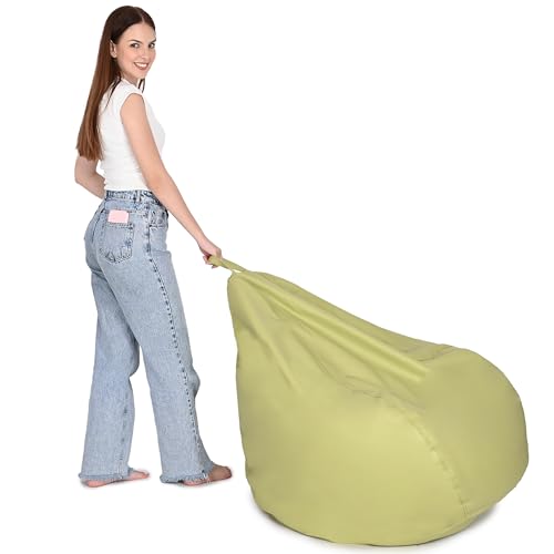 Image of 4XL Premium Leatherette Bean Bag with Rectangular Footrest & 16x16 Inch Cushion | High Density Beans Filled | Side Pocket & Easy to Carry Handle | 6 Months Warranty Color- (Olive Green, 4XL)