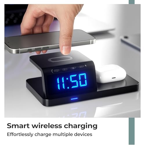 Image of Lifelong 10W Fast Wireless Charger with LED Digital Clock | 2-in-1 Charging Dock & Alarm Clock for All Qi-Compatible Smartphones | Case-Friendly Wireless Charging Pad with Sleek Compact Design