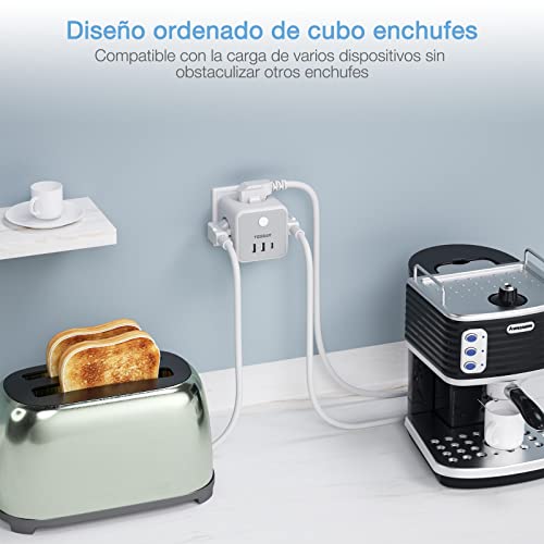 TESSAN Ladron Enchufes con USB C, 6 en 1 Cubo Cargador Ladrón Enchufes, Triple Multiple con 3 USB, Multiple Pared con Interruptor, Regleta Pared Compatible con Phone, Pad, Hogar Oficina - imagen 4