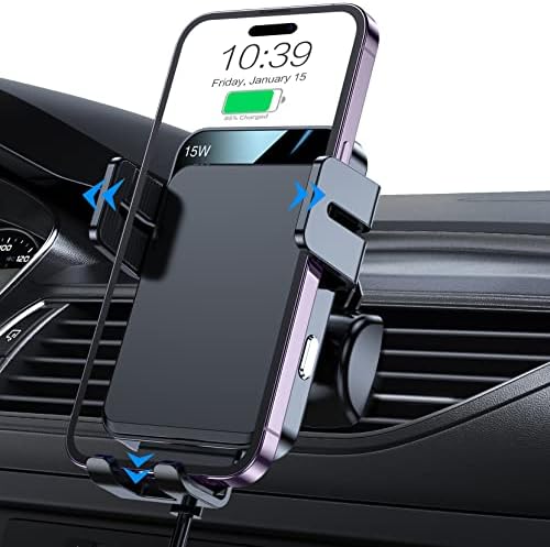 Wireless Car Charger, MOKPR Auto-Clamping Car Mount 15W/10W/7.5W Fast Charging Air Vent Car Phone Mount Compatible with iPhone 14/13/13 Pro/12 Pro Max/12 pro/12/11/10/8 Series, Samsung Galaxy Series