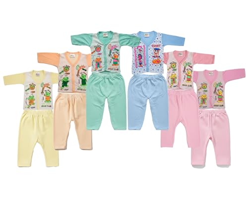 Image of Baby Cotton Clothing Set, Teddy Bear Print T-Shirt and Pants, Peach, 12-Piece, Set of 6 | Newborn Baby Essentials | New Born Baby Clothes (0-6 Months) | Baby Boy Clothes 0-3 months