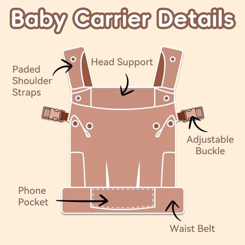 Image of Baby Carrier for Newborn to Toddler-7-45 lbs 0-36 Months Versatile & Adjustable Linen Carrier with Front Pocket Headrest Support for Moms, Dads,Coffee