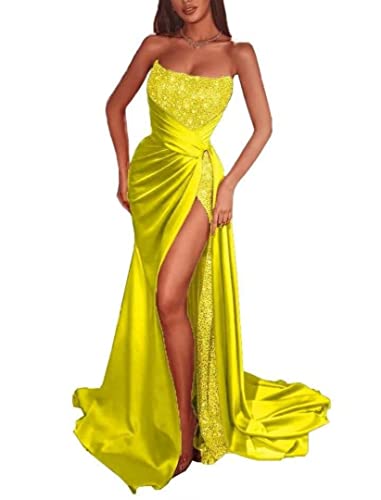 Robe de bal à paillettes en satin HYY01 robe sirène haute couture jaune 48