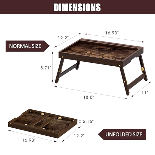 Image of Adjustable Bamboo Bed Tray Table with Device Stand, Large | Adjustable FSC-certified bamboo bed tray with telescopic legs and removable device stand for meals, laptops and reading.