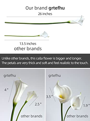 Grtefhu 12 Piece 26" Calla Lily Artificial Flowers,Real Touch Long Stem Faux Calla Lillies For Tall Vases,Indoor Wedding Office Home Decor (White) #TOP4