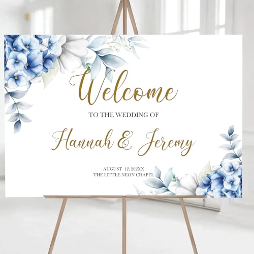 Dusty Blue Wedding Welcome Sign, Editable Floral Template, Printable Ceremony Signage, Elegant Reception Board, Minimalist Blue Wedding Decor