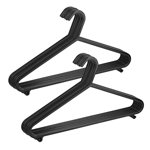 50 x Adult Plastic Coat Hangers Black Colour Strong Clothes Hangers for Clothes Rail & Closet, Clothing Hanger with Suit Pants Trouser Bar and Clips, Space Saving, 37.5 cm Wide