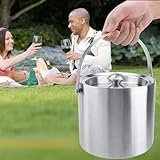 Aramox Doppelmauerte Eiseimer, 2L Isoliert mit Deckel und Griffen, Rostfreier Stahl, der Kühl und Kalt für Partys, Hochzeiten, Picknicks Dauert (3L)