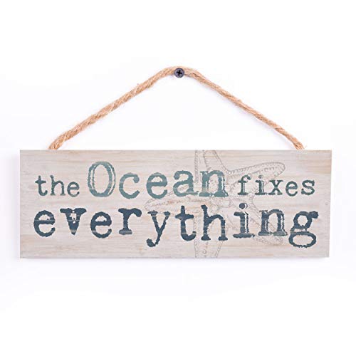 P. Graham Dunn Ocean Fixes Everything Nautical Blue 10 x 4 Pine Wood Hanging Décor String Sign