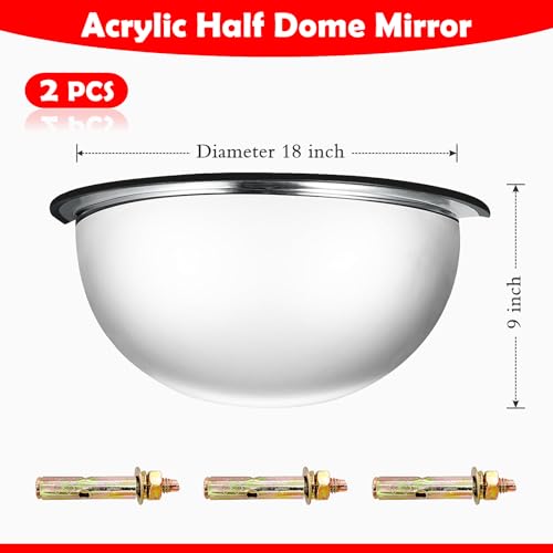 2 Pcs Acrylic Half Dome Mirror Corner Mirror Blindspot for Wall 18\" Diameter Safety Security Convex Mirror Indoor for Business Ceiling Driveway Outdoor Hallway Warehouse Office