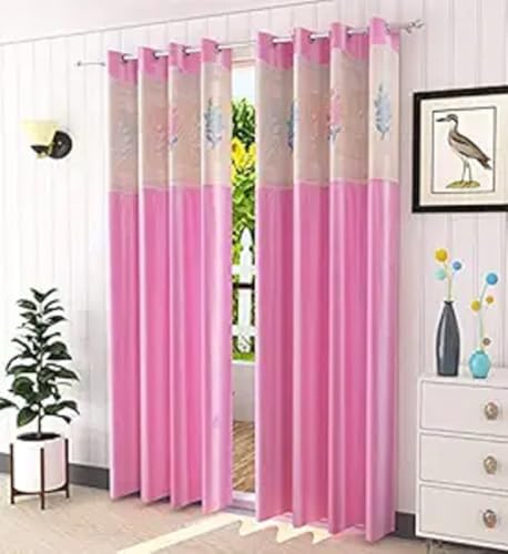 Image of Polyester Floral Patch Printed Curtains, Curtains for Home Decor, Curtains for Windos, Curtains for Door, Curtains for Long Door (Set of 2 Pcs)(Pink 10 Feet)