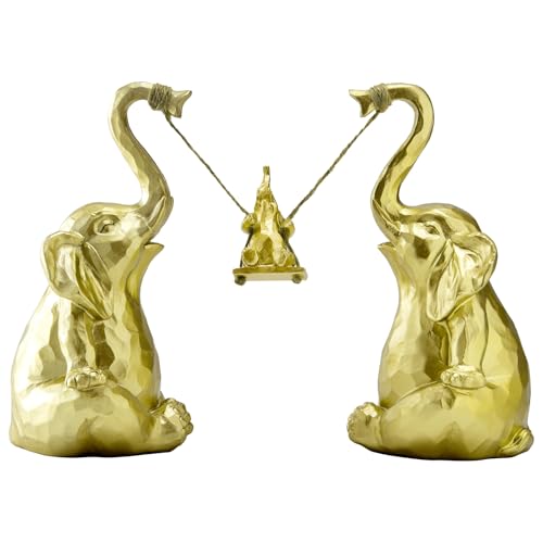 Estatua de Elefante Dorado, 3 Figuras Decorativas para Hogar miniatura 1