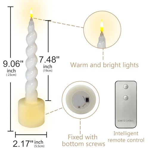 Image of Spiral Taper Candle LED Candlesticks, 7.5 Inch Flameless Tapered Candles Battery Candle Sticks Remote Twisted Candlestick for Dinner Holiday Wedding Party Housewarming-2D
