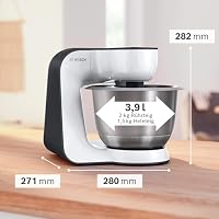 Bosch Küchenmaschine Serie 4 MUM54A00, Edelstahl-Schüssel 3,9 L, Planetenrührwerk, Knethaken, Schlag-, Rührbesen, 900 W, Weiß/Schwarz – Ansicht 3