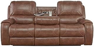 Roundhill Furniture Achern Leather Air Nail head Manual Reclining Sofa with Storage Console