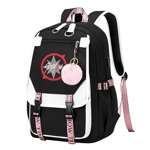 ELIE&EASON Kpop - Mochila escolar Stray Kids, mochila casual Straykids para adolescentes, bonita bolsa de libros con estampado Kpop, regalo para adolescentes y fanáticos de Bangtan Boys, Negro