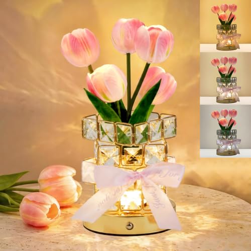 Image of Flower Lamp Cordless LED Touch Tulip Night Light Decor Gifts for Women