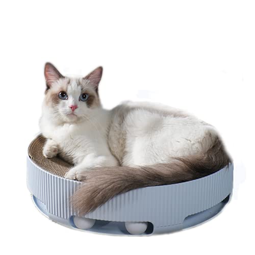 HALAMODO Cat Bed Cat Scratcher Cardboard 3-in-1 Cat Lounge Bed and Scratcher Corrugated Cardboard Round Cat Scratch Pad Cat Toys Interactive Track Toy with Balls