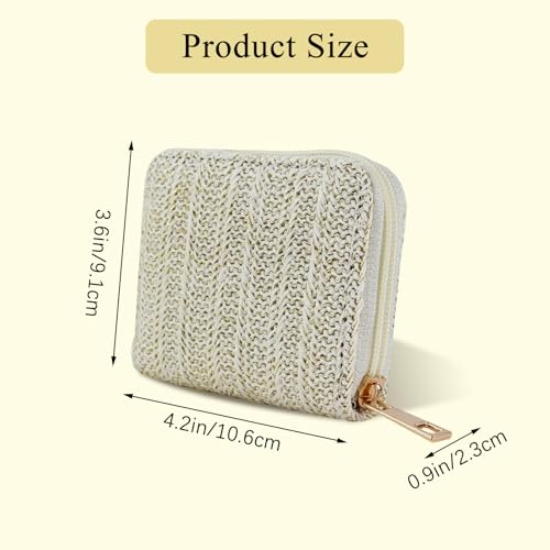 Small Womens Wallets, Straw Small Wallet for Women and Girls, Compact Women Small Credit Card Holder With Zippers for Shopping, Dating, Travelling, Walking (beige)2